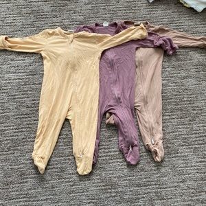 Larkspur brand - Set of 3 footie pajama onesies - yellow purple tan